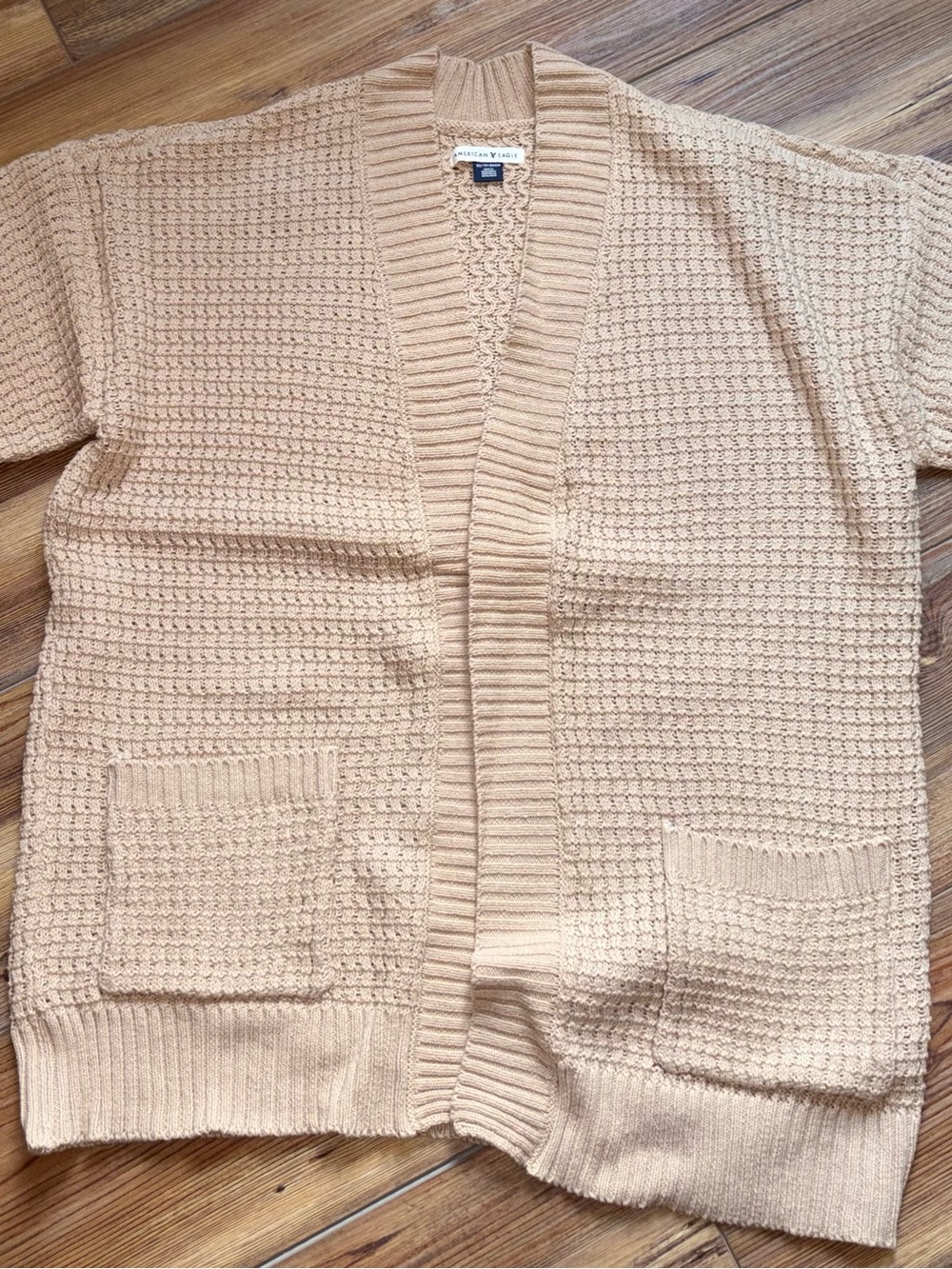 American Eagle Outfitters Tan Knit Open-Front Cardigan